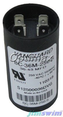Vanguard BC36M-250-S 36-43 MFD 250V Pool Pump Motor Start Capacitor