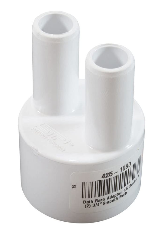 Waterway Plastics Bath Barb Adapter 1.5 Socket X (2) 3/4" Smooth Barb
