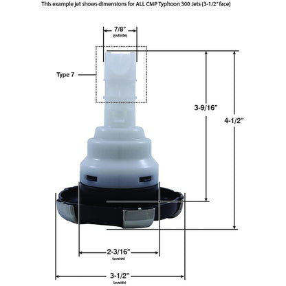 Custom Molded 23446-012-700 Jet Intl, Typhoon 300, 3-5/8"fd, Dir, Crown, SS/Graph Gray