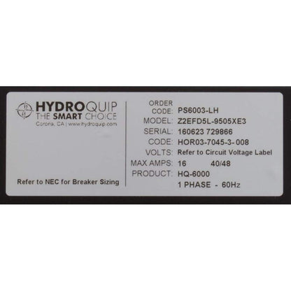 Hydro Quip Control, PS6003-LH, P1, P2, Bl, Oz, Lt, LH, 115v/230v