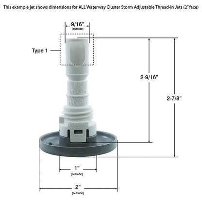 Waterway Plastics Jet Intl, WW Cluster Storm, 2" fd, Twin Roto, Smth, Blk/SS, THD