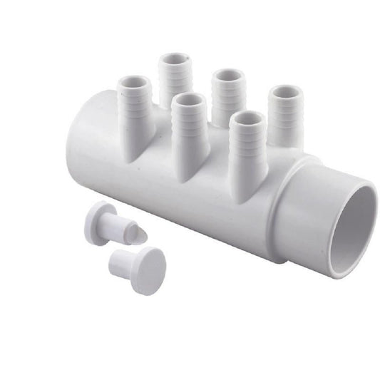 Gentekk WM2XSP-6 2" Slip x 2" Spigot 6 Port 0.75" Barb Manifold with 2 Plug