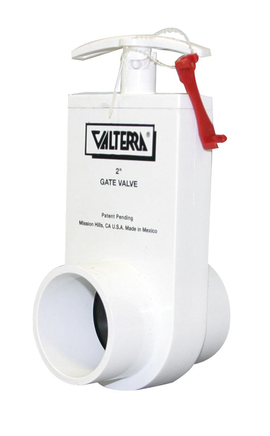 Valterra 2203X PVC Unibody Gate Valve, White, 2" Spigot w/Gate Keeper
