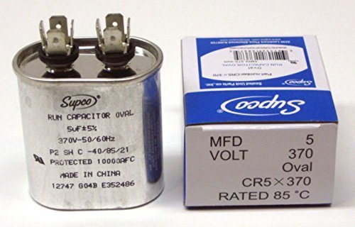 SUPCO CR5X370 Single Motor Run Capacitor, Oval, 5 Mfd x 370Vac, 2.1875" Height, 1.25" Width, 2.00" Length