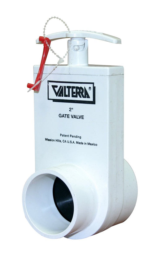 Valterra 2202X PVC Unibody Gate Valve, White, 2" Slip x Spigot w/Gate Keeper