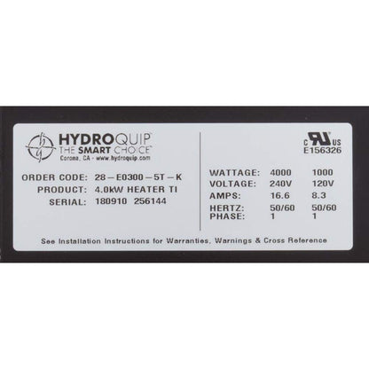 Hydro Quip 28-E0300-5T-K 6.469" x 3" 230v 4.0kW Gatsby Replacement LowFlow Heater