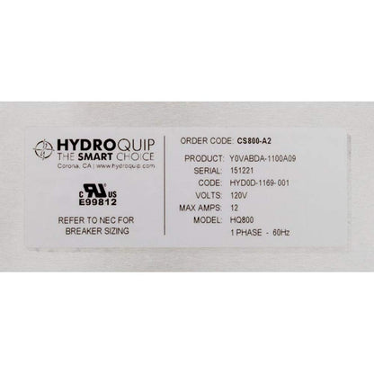 Hydro-Quip 1 Pump (P1-120V, Air 120V) 120V Only Control System with 15A GFCI Power Cord CS800-A2