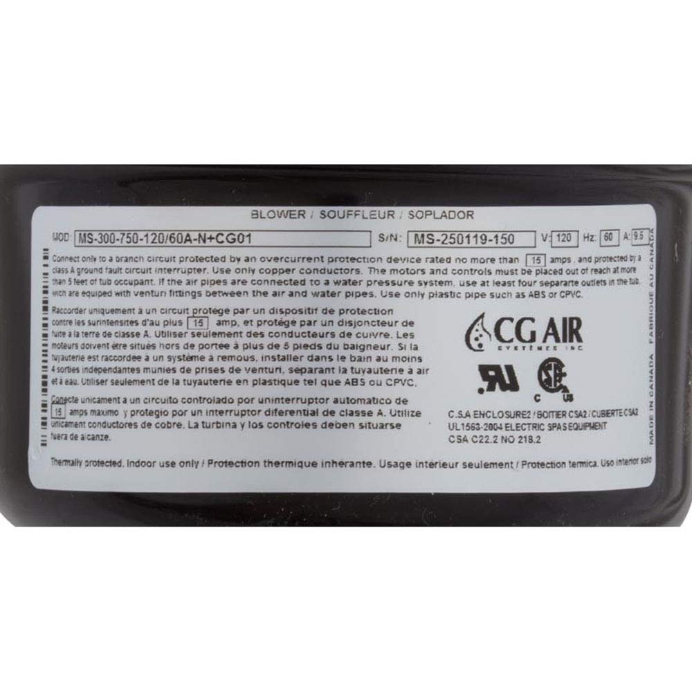 Blower, CG Air Millenium Sen, 115v, 9.5A, w/Muffler, Heater