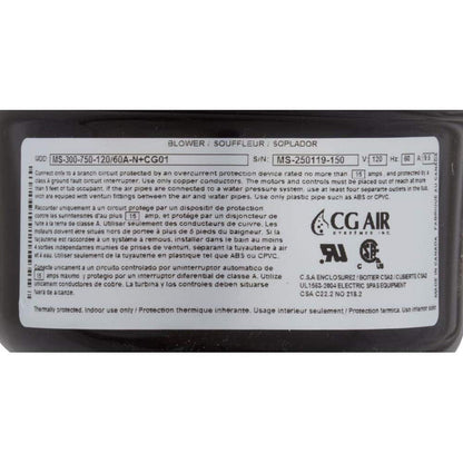 Blower, CG Air Millenium Sen, 115v, 9.5A, w/Muffler, Heater