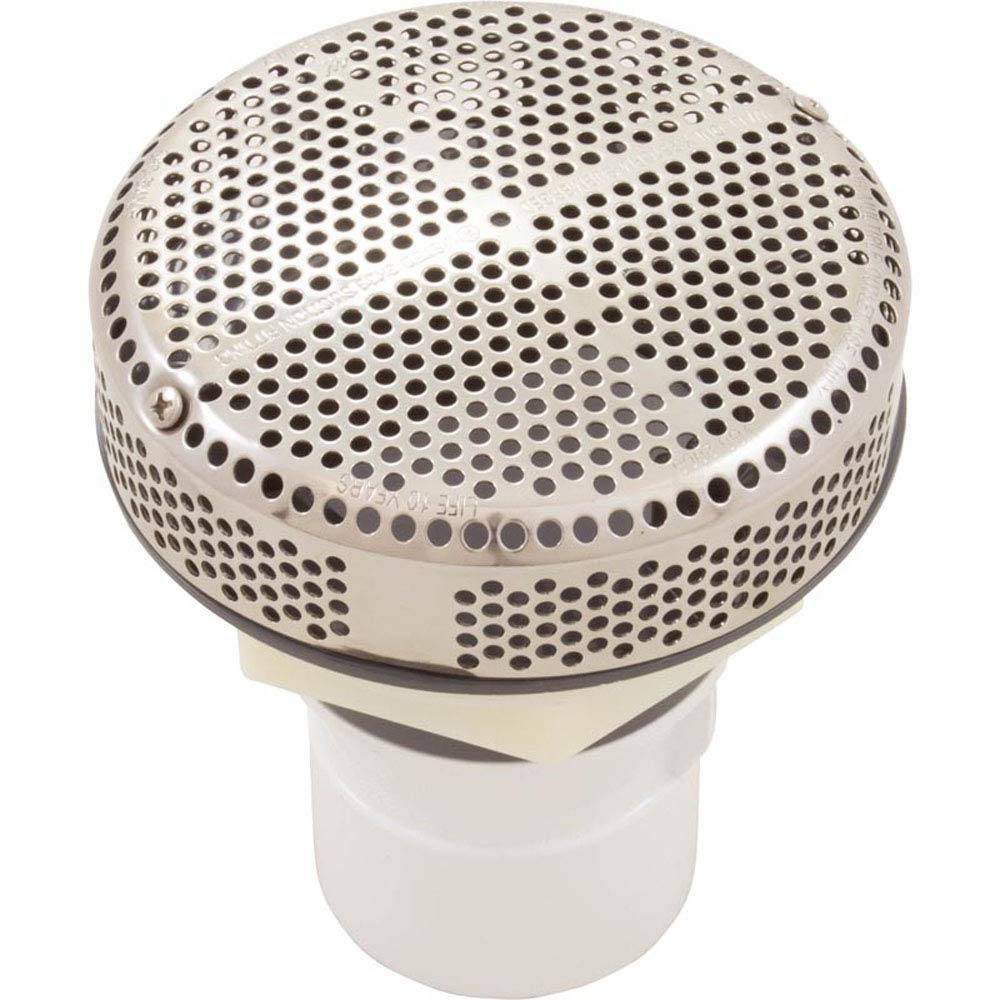 Waterway Plastics Suction Assembly, WW Super Hi-Flo, 3-3/8"hs, 2" s, White/ss