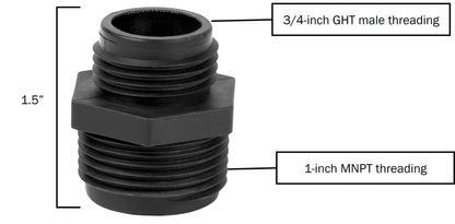 Little Giant GH-1, 1-Inch MNPT x 3/4-inch Male GHT Garden Hose Reducer/Adapter for Utility, Pond or Hydroponic Pumps with 1-inch FNPT discharge, Black, 599030