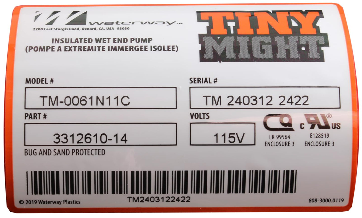 Waterway Plastics 3312610-14 Tiny Might Circulating Pump 115V
