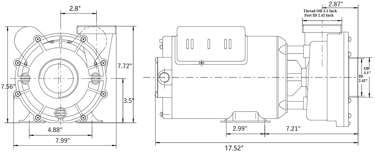 Lingxiao Pump 48WUA1502C-II Pump, LX 48WUA, 1.5hp, 230v, 2-Spd, 48Fr, 2"