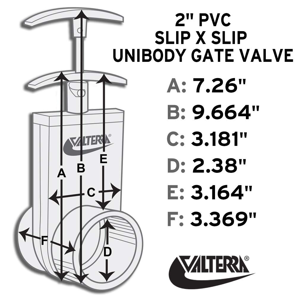 Valterra 2201X PVC Unibody Gate Valve, Silver, 2" Slip w/Gate Keeper