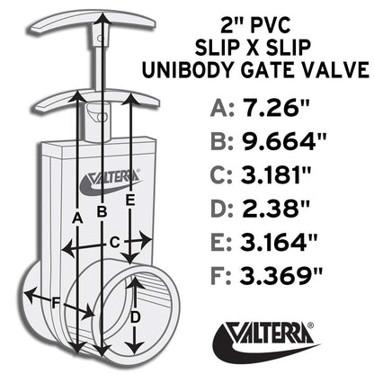 Valterra 2201X PVC Unibody Gate Valve, Silver, 2" Slip w/Gate Keeper