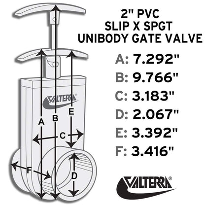 Valterra 2202X PVC Unibody Gate Valve, White, 2" Slip x Spigot w/Gate Keeper