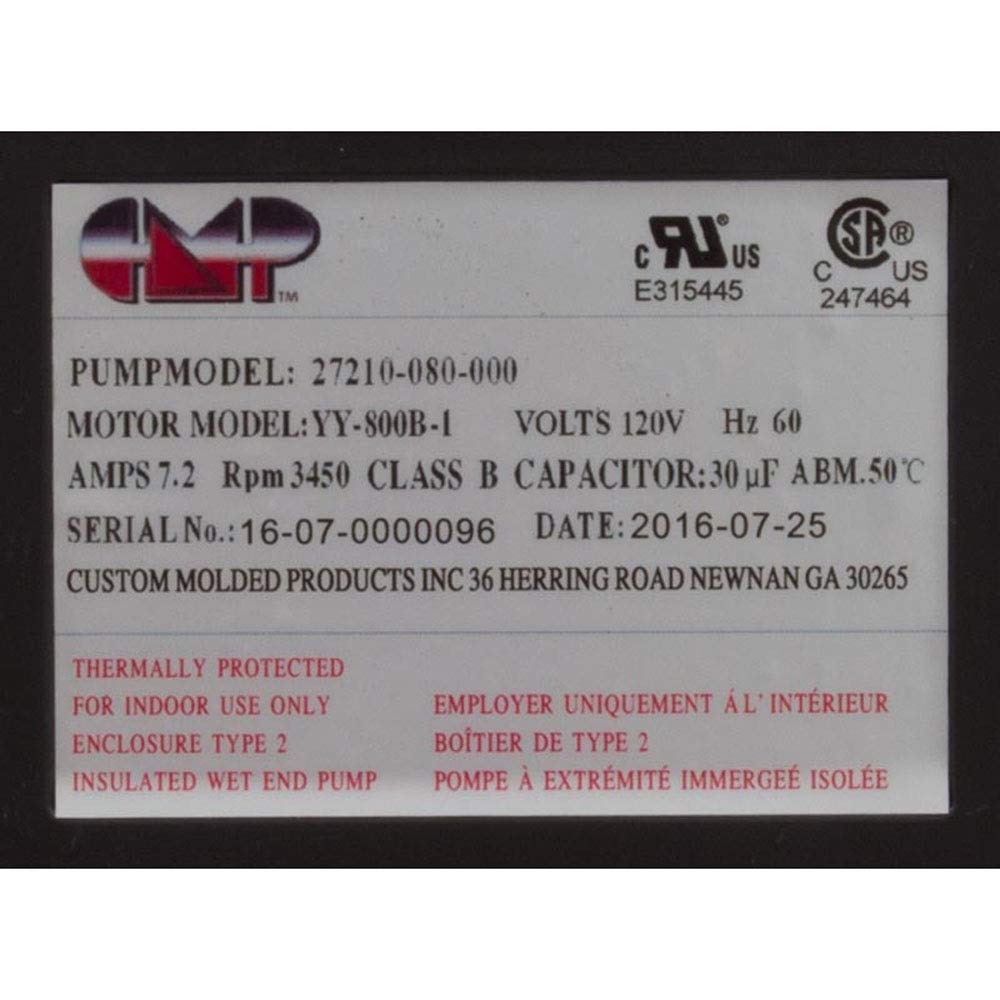 Custom Molded Products Pump, Bath, CMP Ninja, 115v, 1-1/2"MBT, 7.2A, OEM, AS