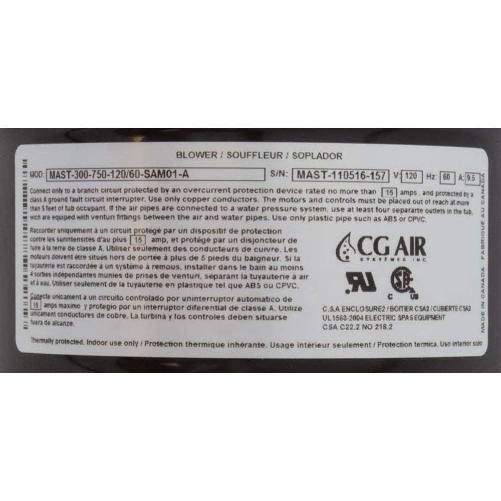 Blower, CG Air Millenium, 115v, 9.5A, w/Heater, Hard Wire, AS