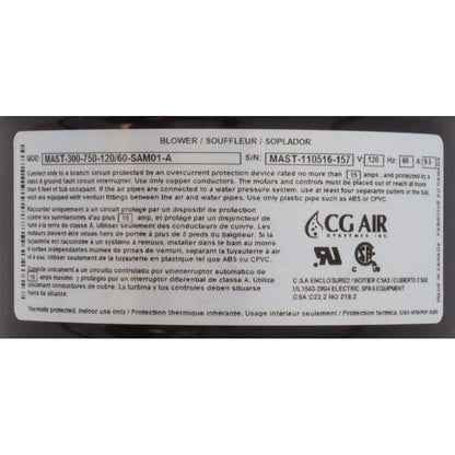 Blower, CG Air Millenium, 115v, 9.5A, w/Heater, Hard Wire, AS