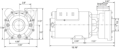 KL KEY LANDER LX Pump 48WUA1001C-II 1HP 2-Speed 48-Frame Spa Pump, 115V