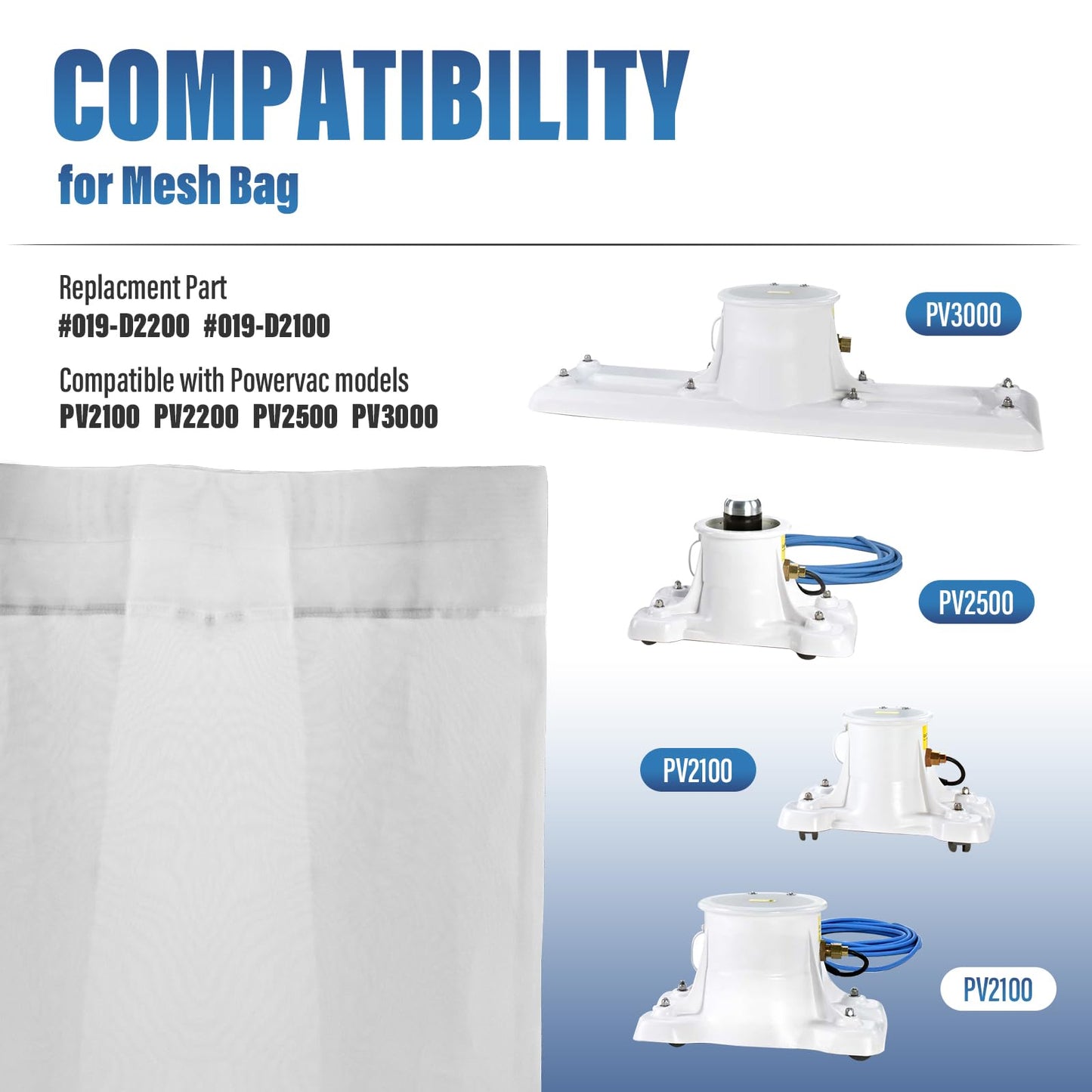 019-D-2100 Superfine Mesh Debris Bag Replacement for Power-Vac PV2100 PV2200 PV2500 PV3000