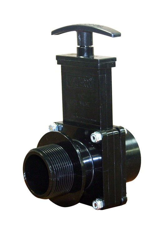 Valterra 7108 ABS Gate Valve, Black, 1-1/2" FPT x MPT