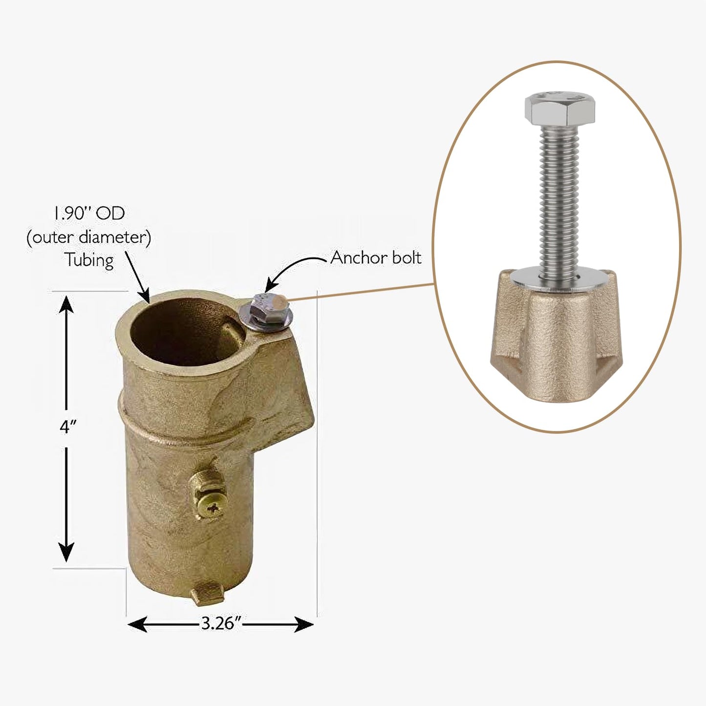 Pool Ladder Anchor PW-4C 4" Wedge Hanover Style Anchors Bronze with Bolt - Fits 4" Rail Anchors - Pool Rail Anchor