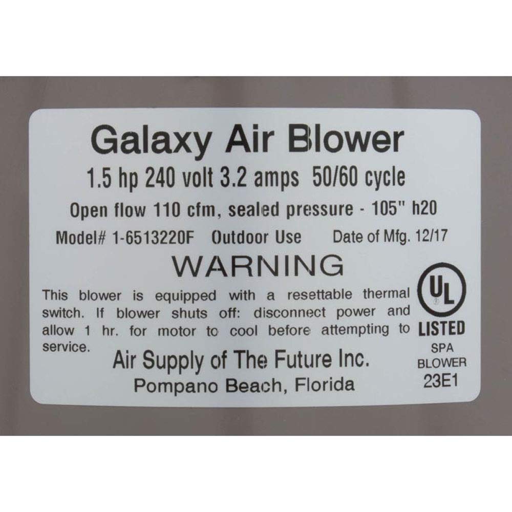 Air Supply Galaxy Pro 6515231 1.5hHP 230v 3.2A Hardwire Blower