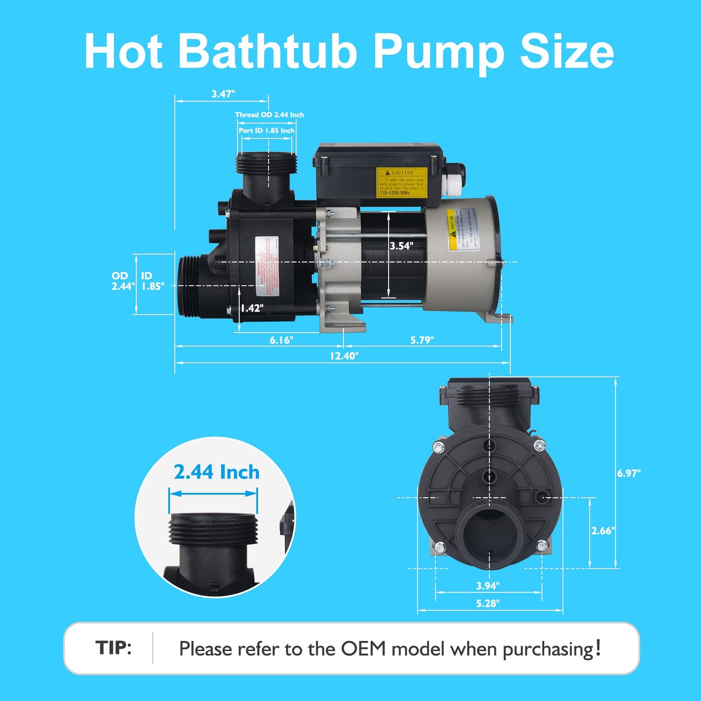 LINGXIAO SPA Bath Pump & Hot Tub Bath Pump - LX Bathtub Pump 110V - 120V, 0.75HP, 1.5" Port, Compatible with OEM Models - (Model: WCH75)