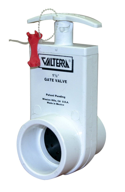 Valterra 2101X PVC Gate Valve, White, 1-1/2" Inner Diameter, 1.9" Outer Diameter Unibody Valve, Slip w/ Gate Keeper