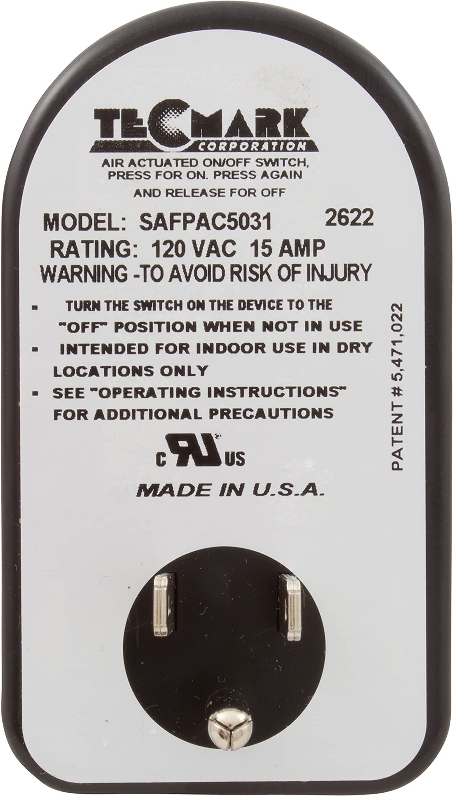 Tecmark On/Off Switch, Tecmark, 15A, 115v, Wall Mount SAFPAC5031