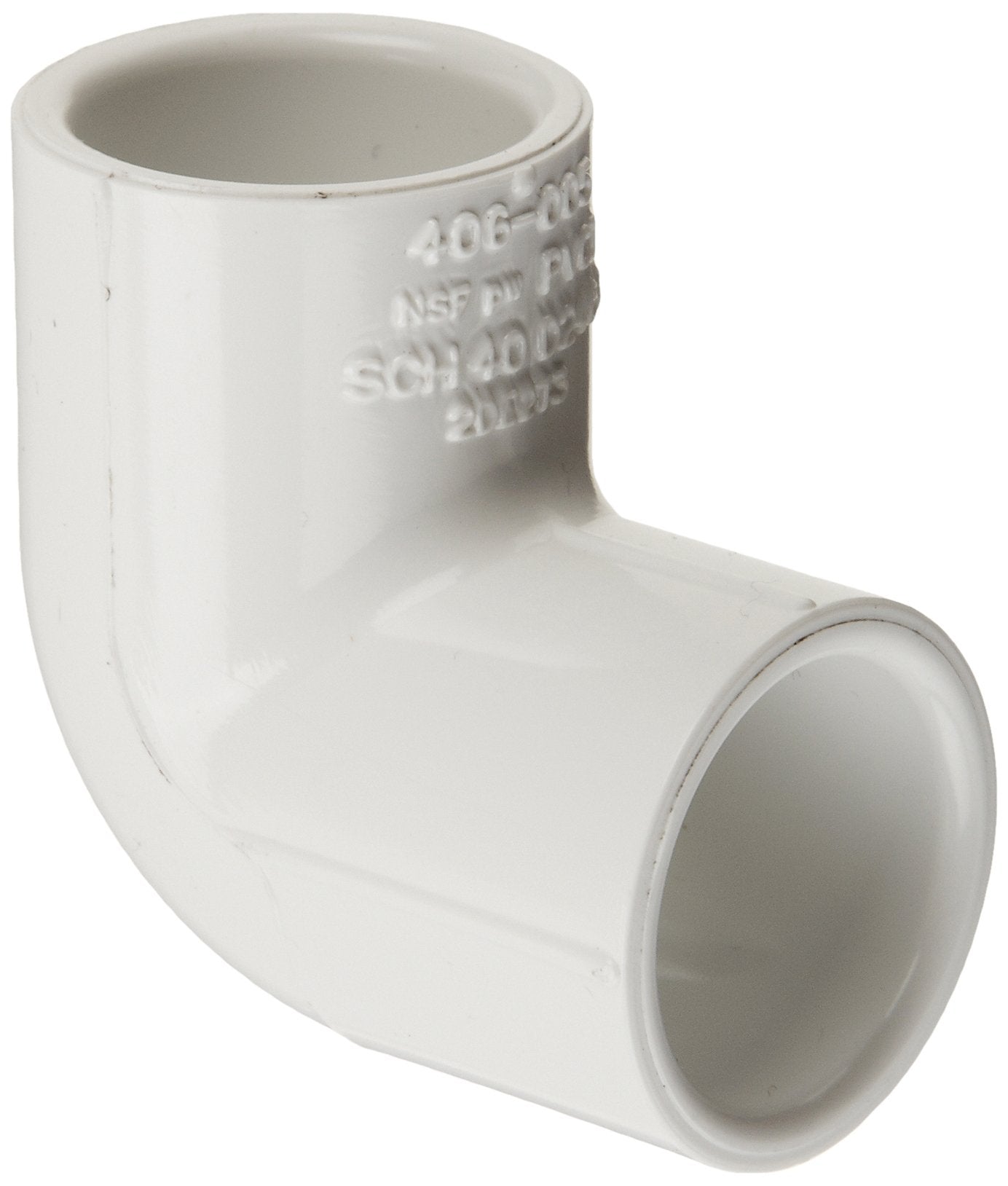 Spears 406 Series PVC Pipe Fitting, 90 Degree Elbow, Schedule 40, White, 2" Socket