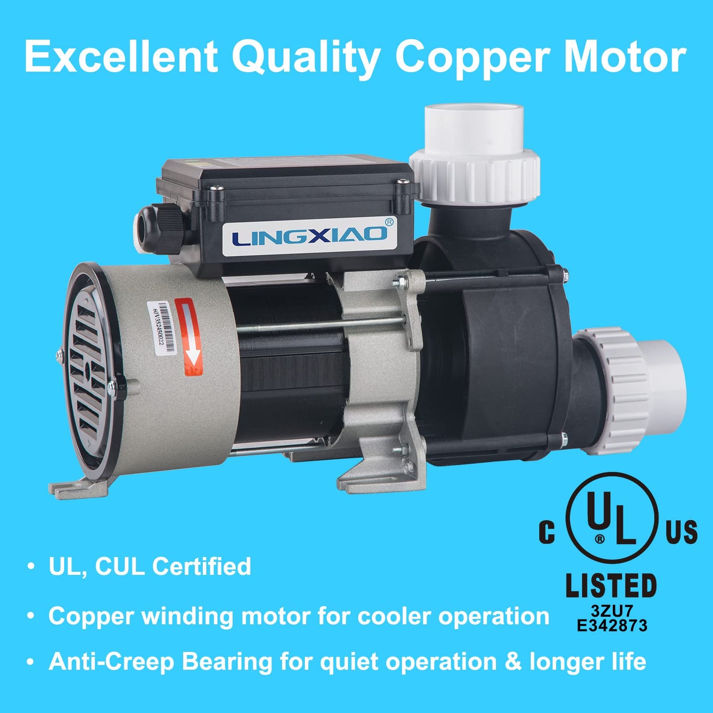 LINGXIAO SPA Bath Pump & Hot Tub Bath Pump - LX Bathtub Pump 110V - 120V, 0.75HP, 1.5" Port, Compatible with OEM Models - (Model: WCH75)