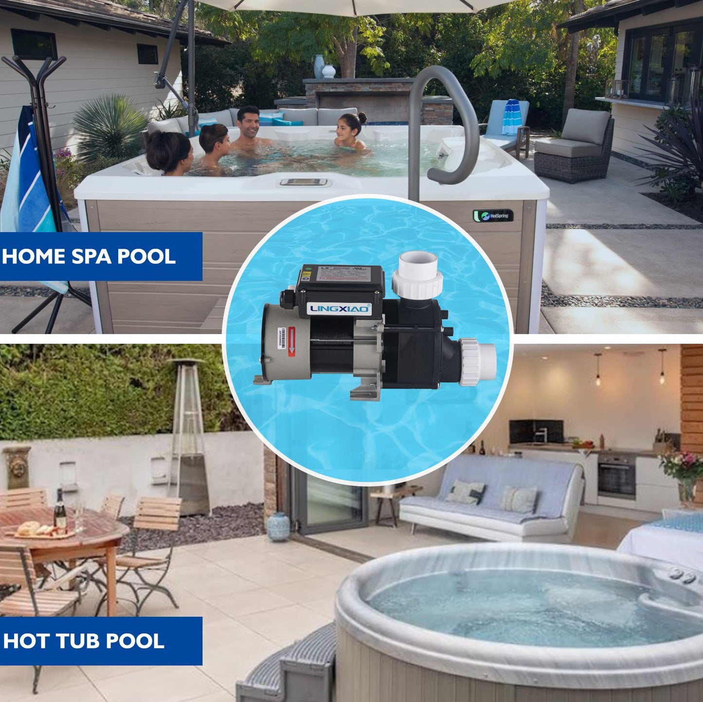 LINGXIAO SPA Bath Pump & Hot Tub Bath Pump - LX Bathtub Pump 110V - 120V, 0.75HP, 1.5" Port, Compatible with OEM Models - (Model: WCH75)