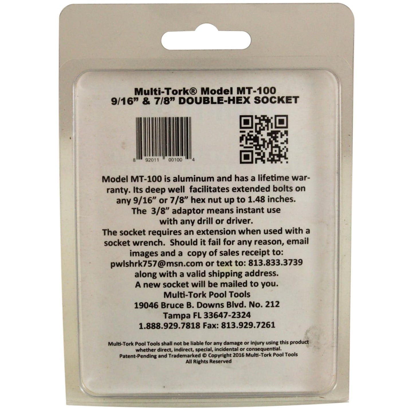 Multi-Tork Tool, Socket, Double-Hex, 9/16 and 7/8, with 1.48well MT-100