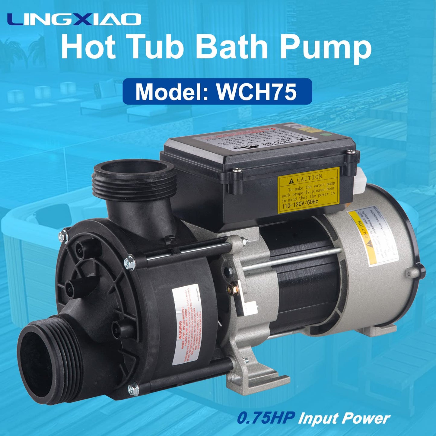 LINGXIAO SPA Bath Pump & Hot Tub Bath Pump - LX Bathtub Pump 110V - 120V, 0.75HP, 1.5" Port, Compatible with OEM Models - (Model: WCH75)