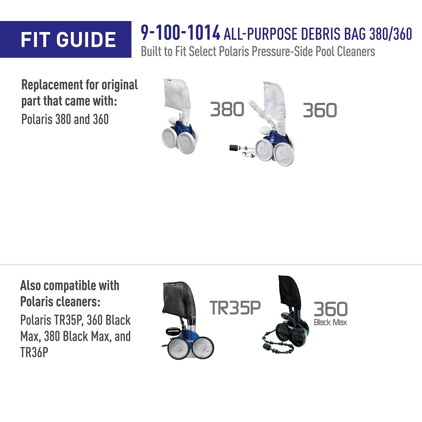 Polaris Genuine Parts 9-100-1014 All Purpose Bag Replacement for Pressure-Side Pool Cleaners 380, 380 Black Max, 360, 360 Black Max
