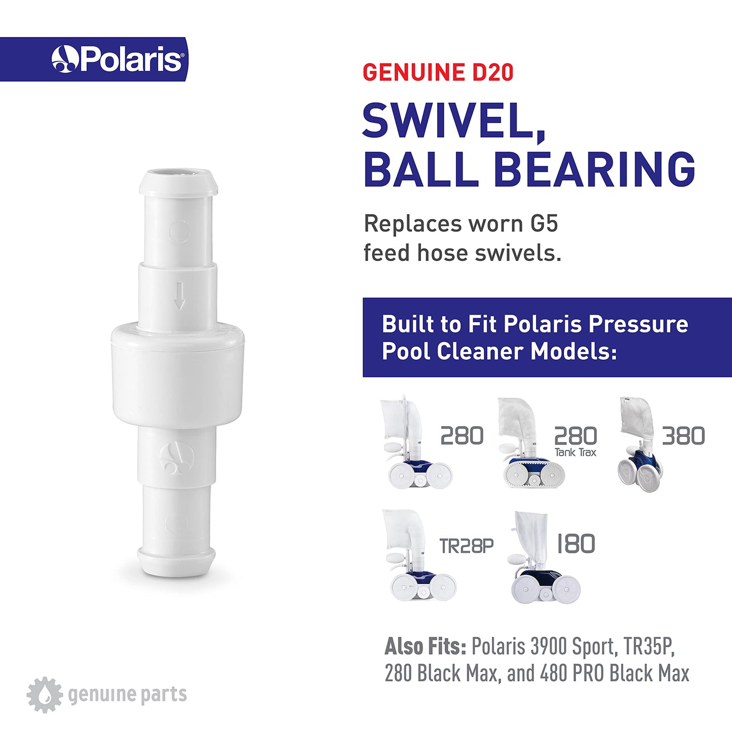 Polaris Genuine Parts D20 Ball Bearing Swivel Replacement Compatible with Polaris Models 280, 380, 3900 SPORT, TR28P, TR35P, 180