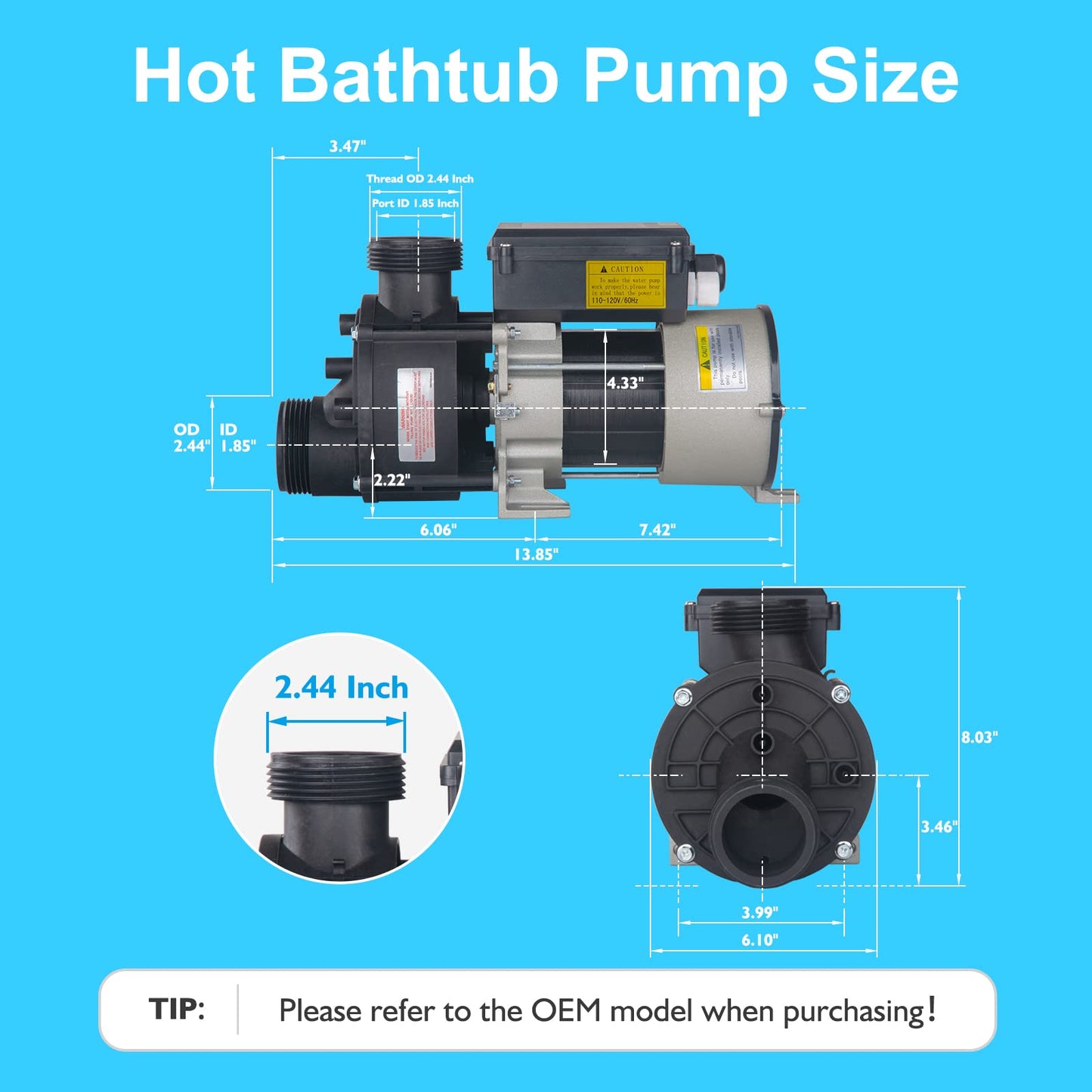 LINGXIAO 2HP Hot Tub Bath Pump - LX Pump Motor 110V - 120V, 1.5" Port (WBH200)