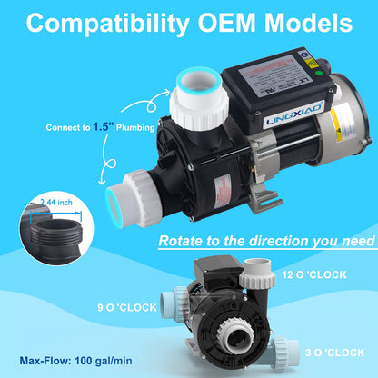 LINGXIAO Bath Pump & Hot Tub Bath Pump - LX Bath Pump 110V - 120V, 1.5" Port (WCH100)