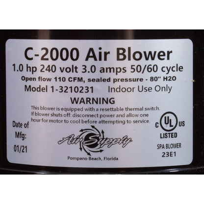 3210231 Blower, Air Supply Comet 2000, 1.0hp, 230v, 3.0A, 4ft AMP