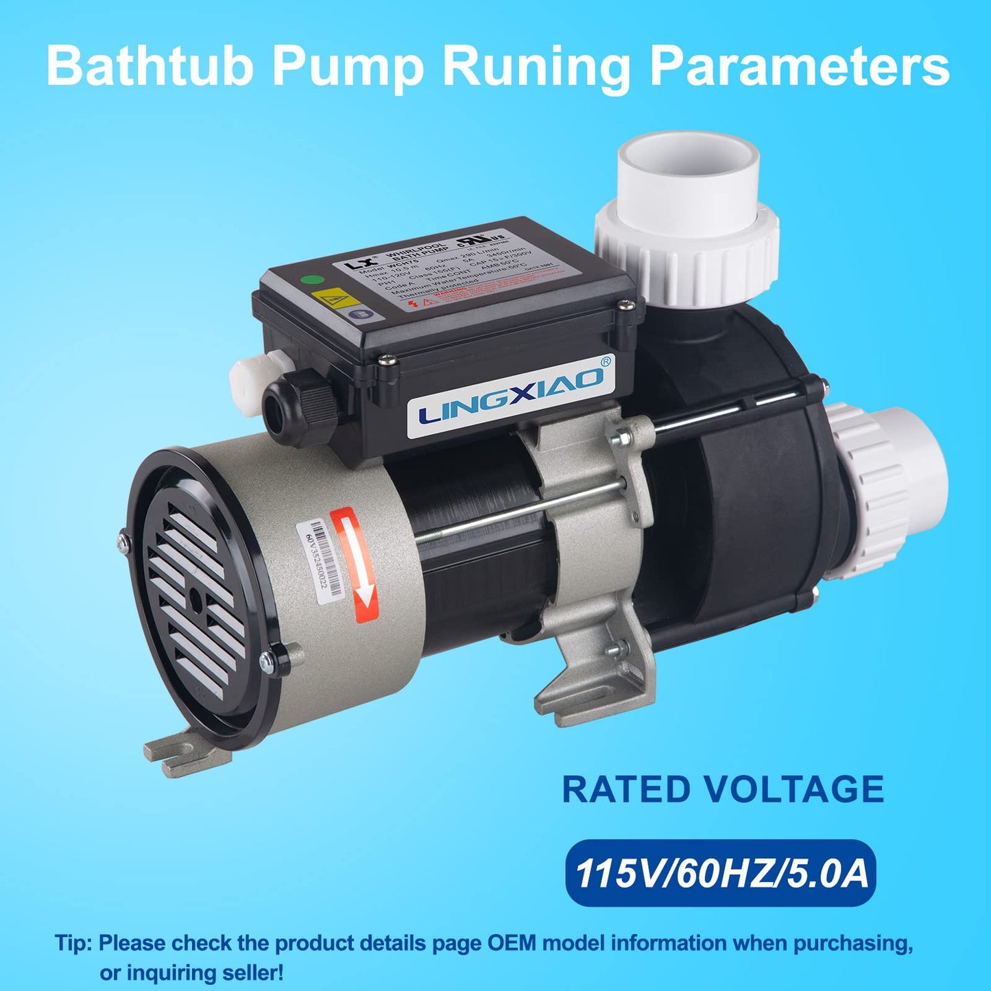 LINGXIAO SPA Bath Pump & Hot Tub Bath Pump - LX Bathtub Pump 110V - 120V, 0.75HP, 1.5" Port, Compatible with OEM Models - (Model: WCH75)