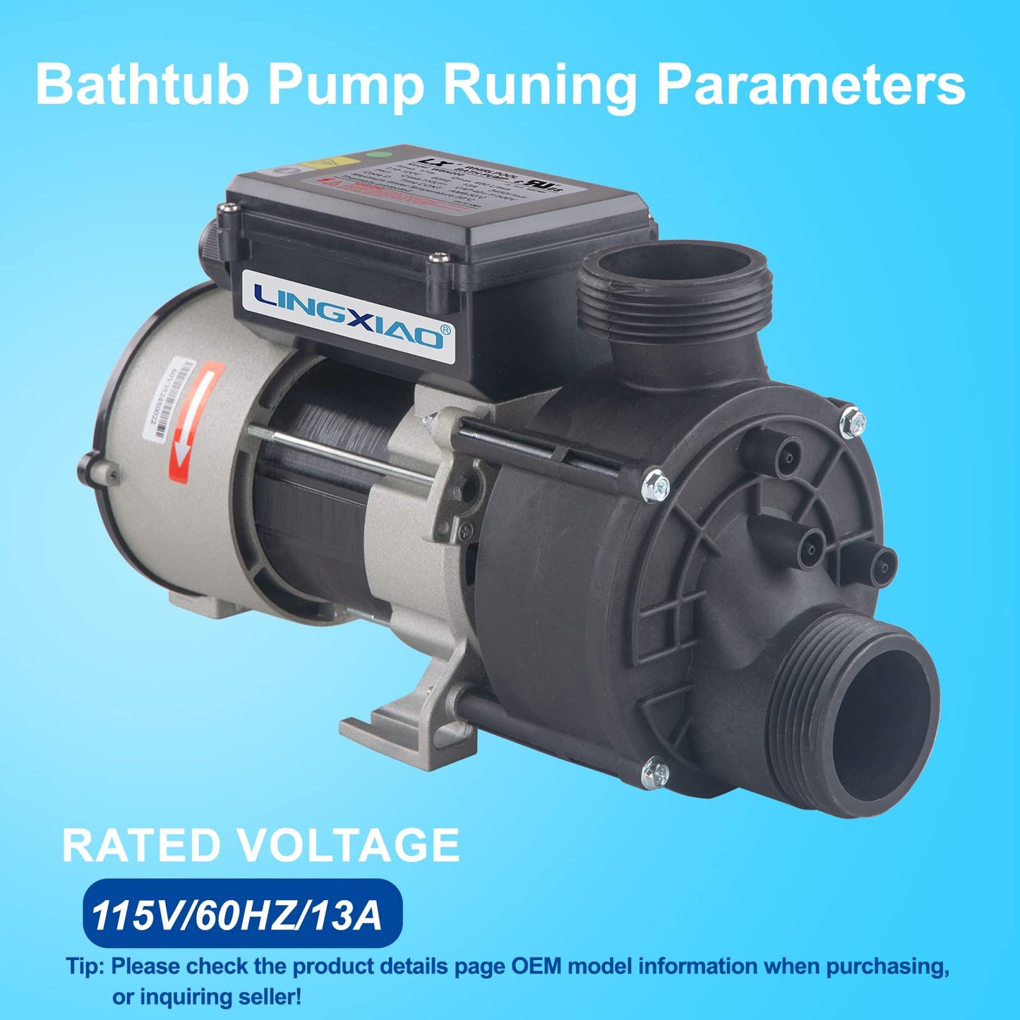 LINGXIAO 2HP Hot Tub Bath Pump - LX Pump Motor 110V - 120V, 1.5" Port (WBH200)