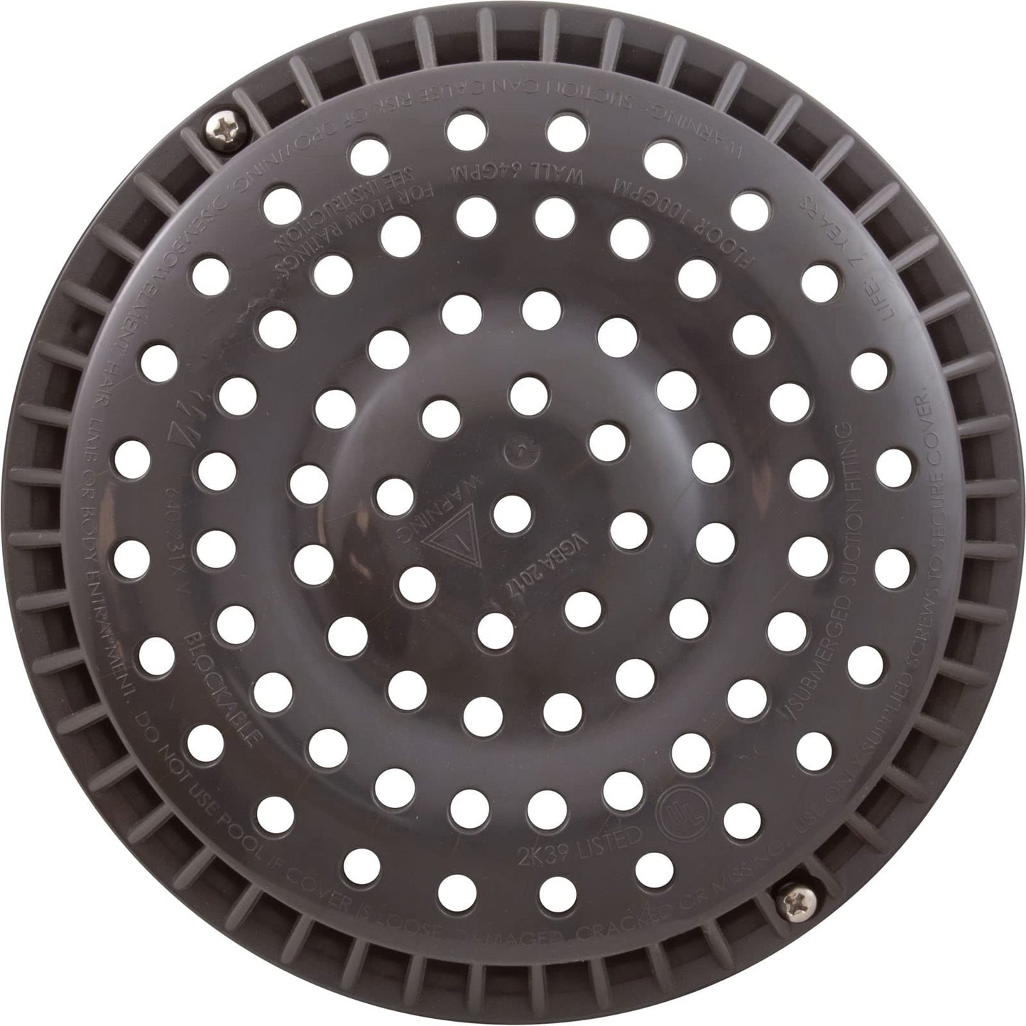 Waterway Plastics Main Drain Grate, WW Anti-Vortex, 8" Round, w/o Screws, Dk Gry