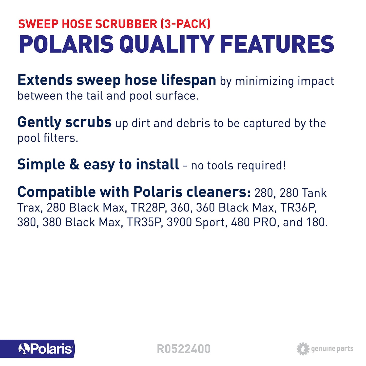 Polaris Genuine Parts R0522400 Sweep Hose Scrubber Replacement Compatible with Polaris Models 280, 360, 380, 3900 Sport, TR28P, TR35P, TR36P, 180