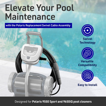 Polaris Replacement Swivel Floating Cable Assembly with 69 Inch Cord Compatible 9550 Sport and 9650iQ Robotic Pool Cleaner, Black