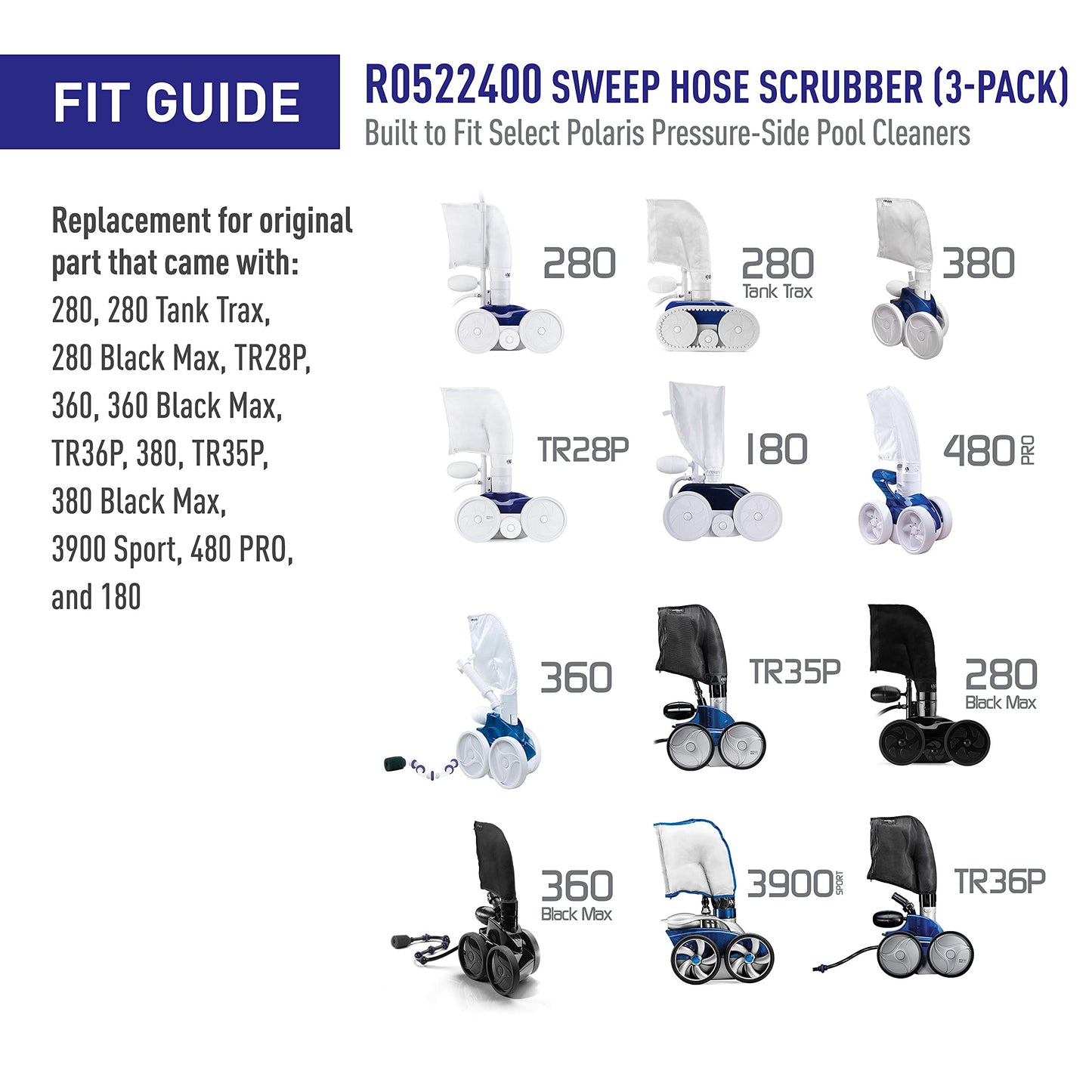 Polaris Genuine Parts R0522400 Sweep Hose Scrubber Replacement Compatible with Polaris Models 280, 360, 380, 3900 Sport, TR28P, TR35P, TR36P, 180