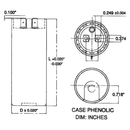VANGUARD BC-216 110/125VAC, 216-259MFD, 50/60HZ, Capacitor, Four 1/4IN Spade TERMINALS